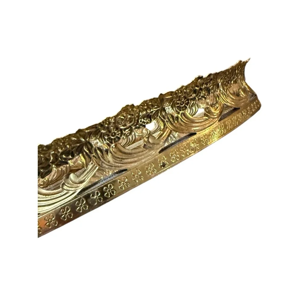 Vtg Oval Mirror Vanity Tray Gold Tone Filigree Floral Border Hollywood Glam 11
